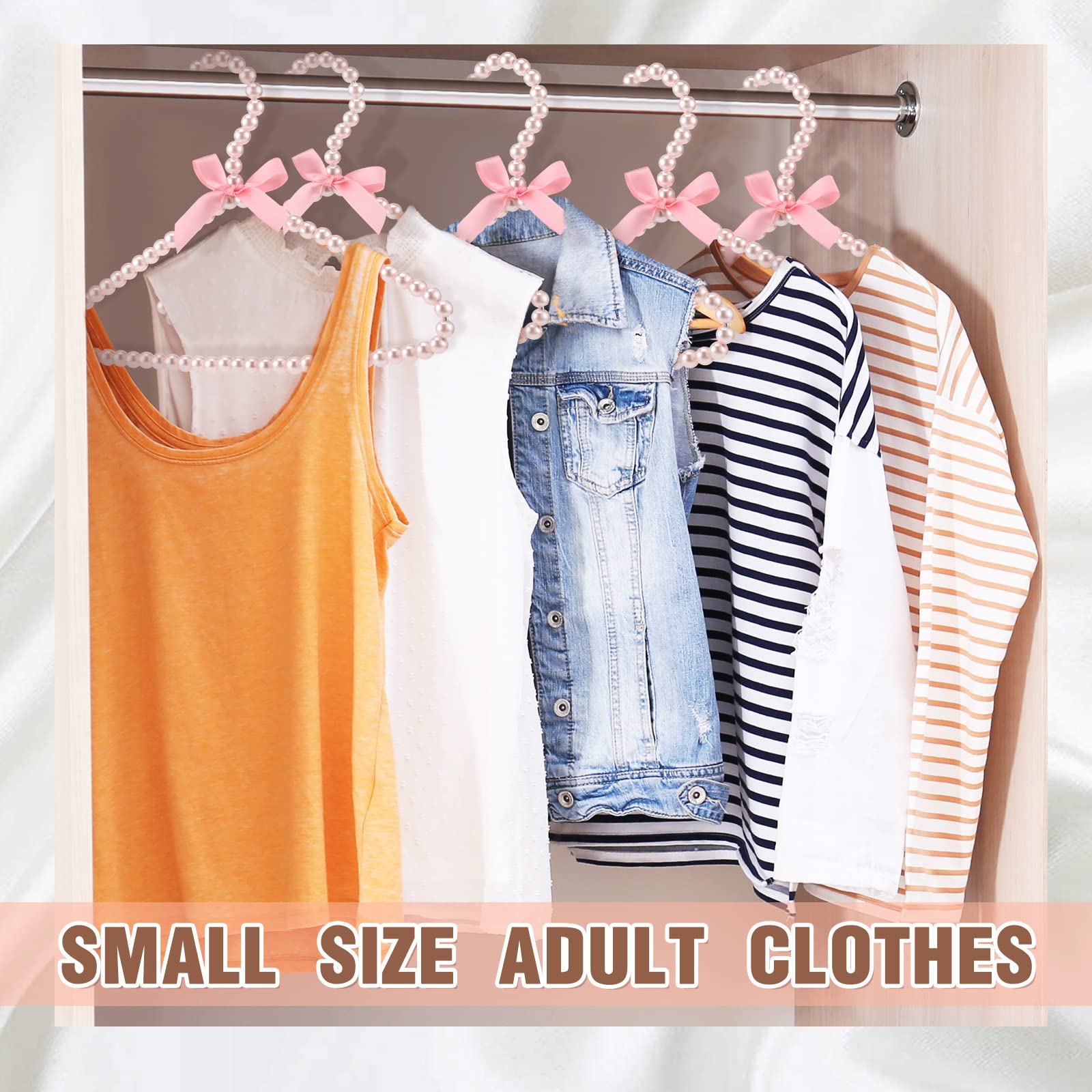 12 Pieces Pearl Beaded Clothes Hanger Mini Small Pearl Clothes Hangers Pearl Beads Metal Elegant Clothes Hangers With Ribbon Sta